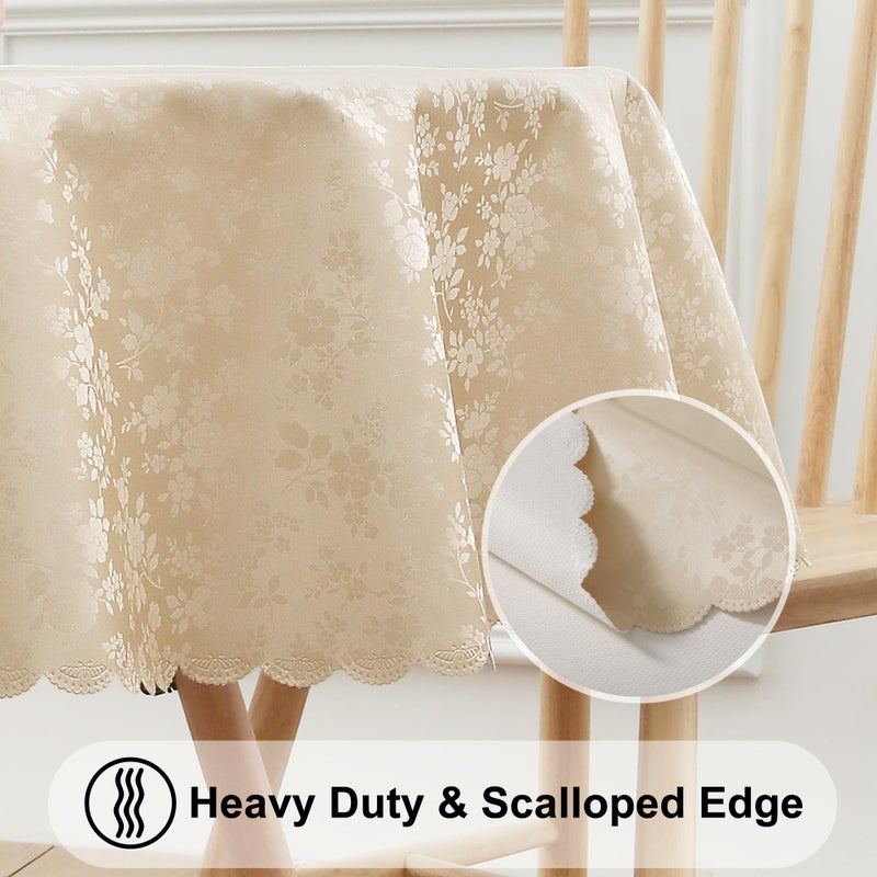 Smiry Round Table Cloth, Waterproof Heavy Duty Vinyl Tablecloths, Wipeable Washable Table Cover for Kitchen and Dining Room (Beige, 60" Round) - Image 4